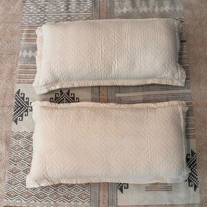 SUPERIOR-Pair of 2 XL/King size Cream Quilted Pillow COVERS ONLY-100% cotton